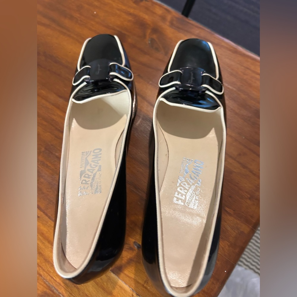 Salvatore Ferragamo patent leather shoes.